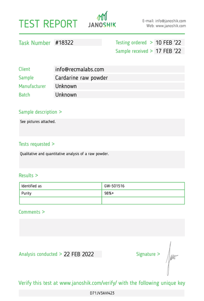 CARDARINE (GW-501516) Powder, 1gr - Recma Labs