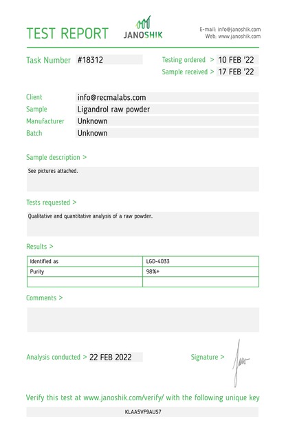 LIGANDROL (LGD-4033) Powder, 1gr - Recma Labs