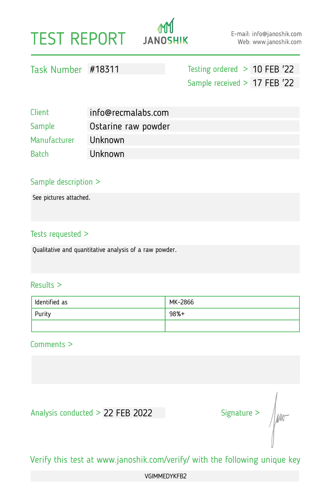 OSTARINE (MK-2866) Powder, 1gr - Recma Labs