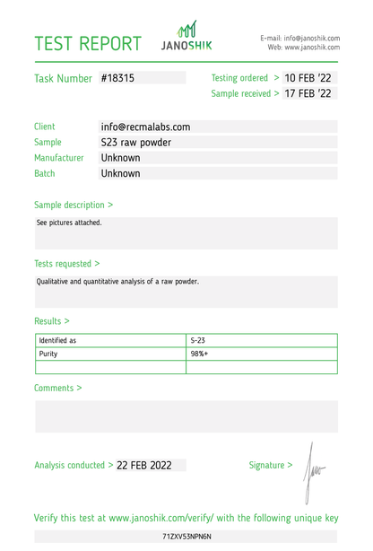 S23 – Solution, 600MG (20mg/mL) - Recma Labs